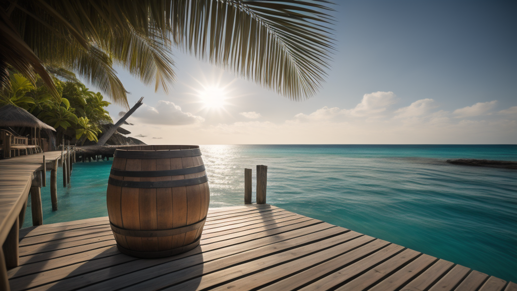 A barrel of rum on a dock